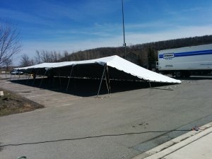 Main beer tent goes up the day before the festival. 
